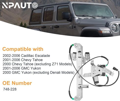 NPAUTO Rear Passenger Side Power Window Regulator with Motor Assembly Replacement for 2000 2001 2002 2003 2004 2005 2006 Chevy Tahoe, GMC Yukon, Cadillac Escalade Base, Right, 748-229 in Saudi Arabia