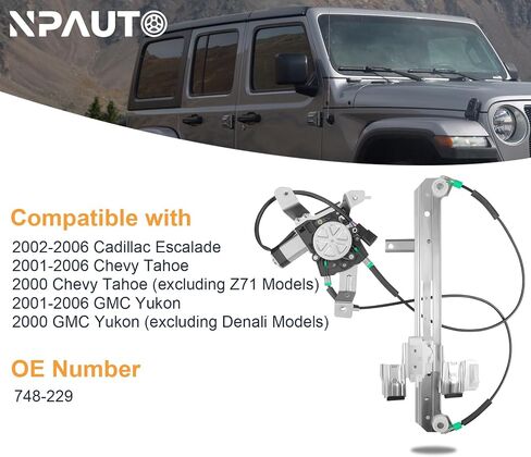 NPAUTO Rear Passenger Side Power Window Regulator with Motor Assembly Replacement for 2000 2001 2002 2003 2004 2005 2006 Chevy Tahoe, GMC Yukon, Cadillac Escalade Base, Right, 748-229 in Saudi Arabia