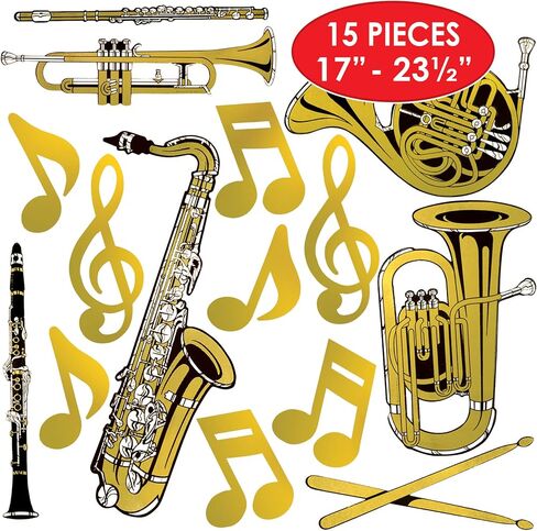 Beistle Foil Musical Instrument Cutouts 30 Piece, 17"-23.5", Gold/Black/Silver in Saudi Arabia