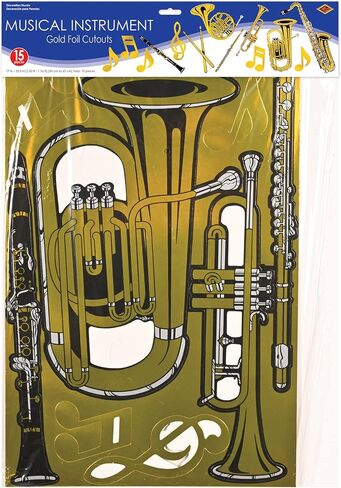 Beistle Foil Musical Instrument Cutouts 30 Piece, 17"-23.5", Gold/Black/Silver in Saudi Arabia