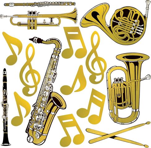 Beistle Foil Musical Instrument Cutouts 30 Piece, 17"-23.5", Gold/Black/Silver in Saudi Arabia
