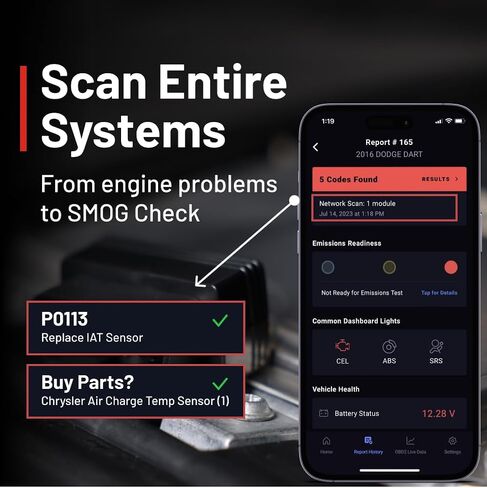 Innova 1000 OBD2 Scanner Bluetooth - OBD2 Scanner Diagnostic Tool for Android & iPhone Car Scanner - App Vehicle Code Readers - Check Engine Code Reader ABS SRS - Wireless OBD2 in Saudi Arabia
