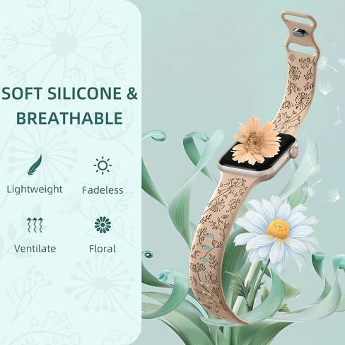 6 Pack Flower Engraved Bands Compatible for Apple Watch Band 40mm 41mm 38mm 42mm 44mm 45mm 49mm Women,Soft Silicone Cute Wildflowers Sport Laser Strap for iWatch Bands Series 9 Ultra SE 8 6 5 4 3 2 1 in Saudi Arabia