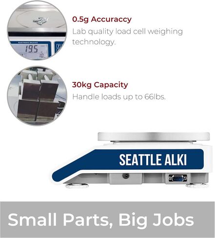 Seattle Alki Scientific Industrial Counting Scale, Digital Balance with 30kg Capacity & 0.5g Accuracy, Electronic Gram Scale Counts and Weighs Small Parts in Seconds, by Fristaden Lab in Saudi Arabia