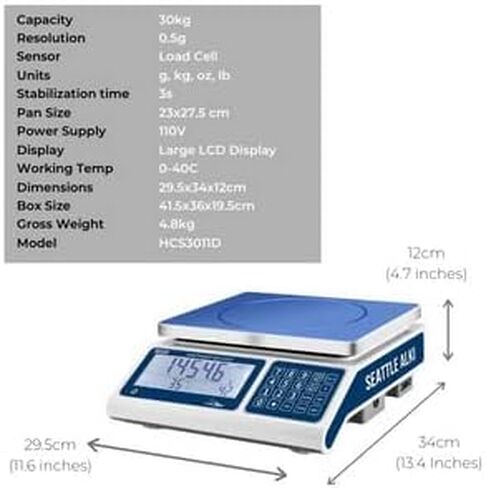 Seattle Alki Scientific Industrial Counting Scale, Digital Balance with 30kg Capacity & 0.5g Accuracy, Electronic Gram Scale Counts and Weighs Small Parts in Seconds, by Fristaden Lab in Saudi Arabia