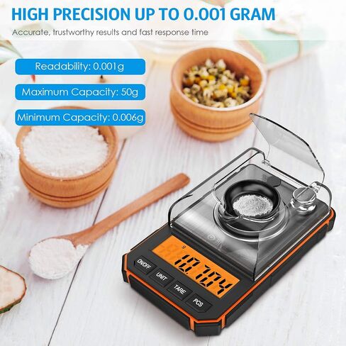 AMIR Digital Milligram Scale, 50g Portable Mini Scale, 0.001g Precise Graduation, Professional Pocket Scale with 50g Calibration Weights Tweezers (Batteries Included) in Kuwait