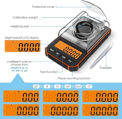AMIR Digital Milligram Scale, 50g Portable Mini Scale, 0.001g Precise Graduation, Professional Pocket Scale with 50g Calibration Weights Tweezers (Batteries Included) in Kuwait