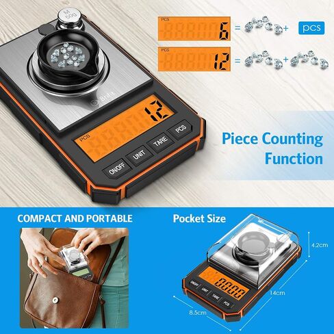 AMIR Digital Milligram Scale, 50g Portable Mini Scale, 0.001g Precise Graduation, Professional Pocket Scale with 50g Calibration Weights Tweezers (Batteries Included) in Kuwait