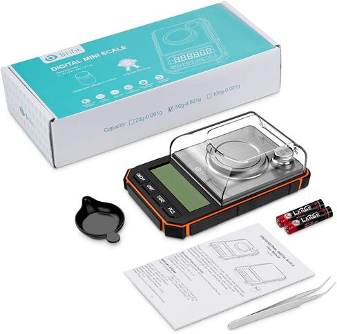 AMIR Digital Milligram Scale, 50g Portable Mini Scale, 0.001g Precise Graduation, Professional Pocket Scale with 50g Calibration Weights Tweezers (Batteries Included) in Kuwait