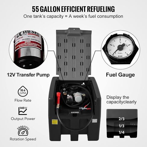 Portable Diesel Tank, 116 Gallon Capacity & 10 GPM Flow Rate, Diesel Fuel Tank with 12V Electric Transfer Pump and 13.1ft Rubber Hose, PE Diesel Transfer Tank for Easy Fuel Transportation, Black in Saudi Arabia