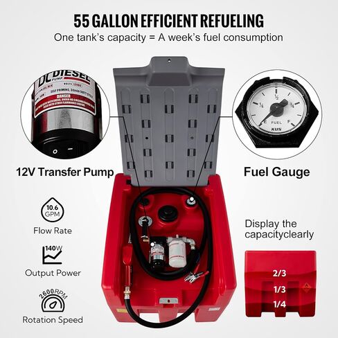 Portable Diesel Tank, 116 Gallon Capacity & 10 GPM Flow Rate, Diesel Fuel Tank with 12V Electric Transfer Pump and 13.1ft Rubber Hose, PE Diesel Transfer Tank for Easy Fuel Transportation, Black in Saudi Arabia
