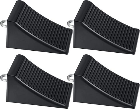 4 Pieces Wheel Chock with Eyebolt, 6.3 x 3.9 x 3.9 inch Wheel Black Blocks Rubber Stopper Wedge Essentials Accessories for RV Motorcycle Camper Travel Trailers Dirt Bike Garage Truck in Saudi Arabia