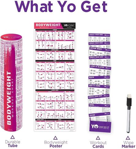 Workout Posters for Body-weight Training Exercise - Laminated Home Gym Workout Poster with 10 Workout Cards - 17" x 45" in Saudi Arabia