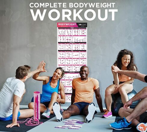 Workout Posters for Body-weight Training Exercise - Laminated Home Gym Workout Poster with 10 Workout Cards - 17" x 45" in Saudi Arabia