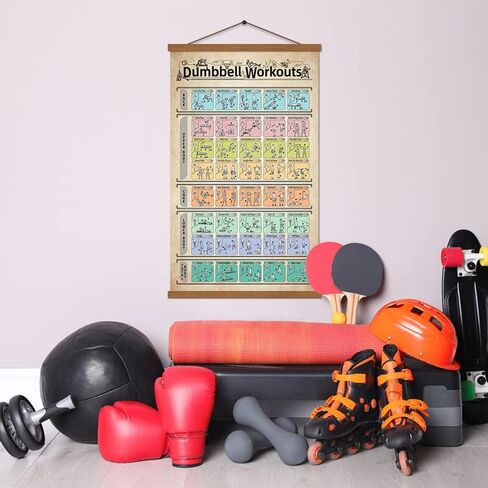 ملصق تمرين الدمبل وتمارين تدريب الدمبل ومخطط اللياقة البدنية للمنزل وصالة الألعاب الرياضية 16 بوصة × 27 بوصة مع إطار in Kuwait