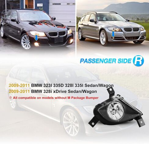 AUTOWIKI Fog Lights for 2009-2011 BMW 3 Series Sedan/Wagon E90/E91 (w/o M Pkg) With Clear Lens 2PCS in Saudi Arabia