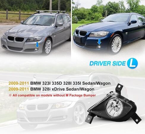 AUTOWIKI Fog Lights for 2009-2011 BMW 3 Series Sedan/Wagon E90/E91 (w/o M Pkg) With Clear Lens 2PCS in Saudi Arabia
