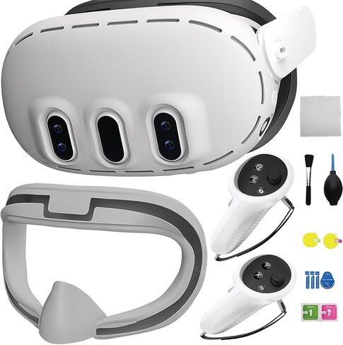 مجموعة ملحقات غطاء السيليكون لـ VR Oculus/Meta Quest 3 مع غطاء وحدة التحكم 3 في 1 مجموعة حافظة واقية غطاء مقاوم للعرق، غطاء وجه من السيليكون لسماعات الرأس غطاء حماية ملحقات أداة نظيفة in Kuwait