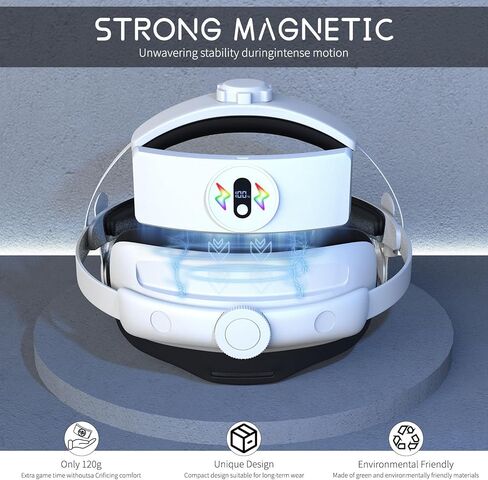 حزام رأس قابل للتعديل لجهاز Mate Oculus Quest 3 مع بطارية مغناطيسية، حزام النخبة مدمج ببطارية 5300 مللي أمبير في الساعة مع منفذ USB/Type-C/شاشة LCD رقمية لدعم سماعة الرأس VR in Kuwait
