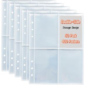 400 جيوب A5 الأكمام البطاقات الأكمام ، 50 حزمة 6 حلقة 2.5x3.5 بوصة الأكمام بطاقة التداول ، أكمام بطاقة البيسبول مزدوجة ، أكمام واضحة لبطاقة البوكيمون ، البطاقة الرياضية ، بطاقات اللعبة ، KPOP Photocard