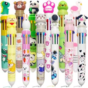 12Pcs Multicolor Pens 10 in 1 Retractable Ballpoint Pens 0.5 mm Animals Ballpoint Pens Gift for Students Animal Shaped Design Shuttle Pens for School Supplies for Kids
