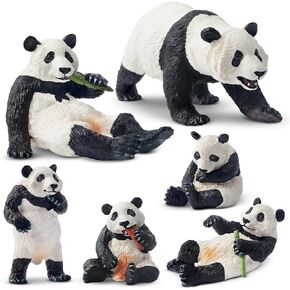 Toymany 6PCS Panda Figurines Toy, Plastic Jungle Panda Animal Figurine Family Set with Bamboo & Baby Pandas, Cake Topper Gift Panda Diorama Habitat Project Supplie for Kids