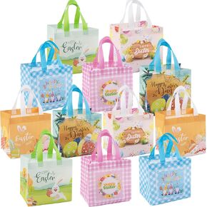 Atiger 12 Pack Easter Basket Bags for Kids, Easter Baskets with Handle, Reusable Non-Woven Bunny Egg Stuffers for Teens Gift Tote Bag for Boys Girls, Goodie Bags for Party Class Office Egg Hunts