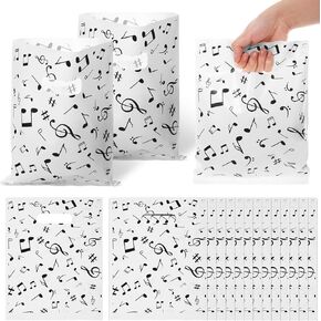 Kolldenn 50 Pcs Music Notes Gift Bags Musical Theme Treat Bags Goodie Party Favors Merchandise Retail Candy Pockets for Birthday Party Business Supplies(8 x 10)