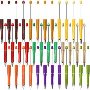 36Pcs Beadable Pen 9 Colors Bead Ballpoint Pen Gel Ink Retractable Writing Pens Beaded Crafting Pens for Halloween Fall Thanksgiving Christmas DIY Office School