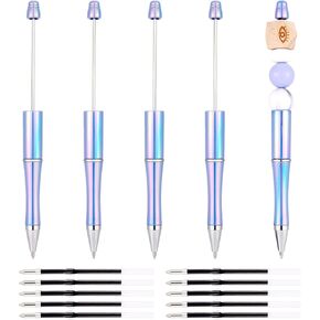 Craftdady 5 Pcs DIY Beadable Pens Plastic Bead Ballpoint Pens brown Shaft Black Ink Beaded Pens with Pen Refills Cool Pens Creative DIY Pen Decoration for Students Back to School Office Supplies