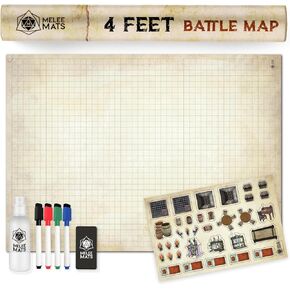 Melee Mats DND Map Starter Kit for Dungeons & Dragons Game - 35" x 48", Wet/Dry Erase Battle Terrain Grid - Ultimate Tabletop Gaming Experience with Accessories