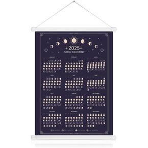 Moon Calendar 2025 Moon Phases Calendar Lunar Calendar Lunar Wall Poster Full Moon Tracker Wall Art Moon Lover Gifts for Bedroom Wall Decoration Ready to Hang, 11.8 x 15.7 Inches