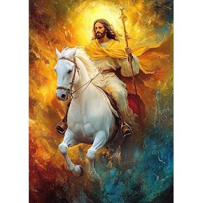 MEIYUDA Jesus Diamond Painting Kits for Adults, DIY 5D Jesus and Horse Diamond Art Kits for Adult Beginners, Easter Religion Christ Full Drill Gem Art Crafts for Present 12x16inch