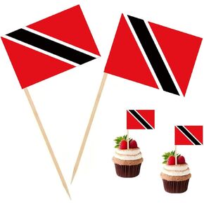 100 Pcs Trinidad and Tobago Toothpick Flag Trinidad & Tobago Small Mini Cocktail Fruit Cupcakes Toppers Food Stick Flags Decorations