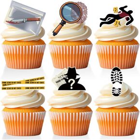 18 PCS Detective Cupcake Toppers For Kids Adult Happy Birthday Clue Cake Decor Spy Mystery Party Supplies Crime Scene Detective Party Decorations