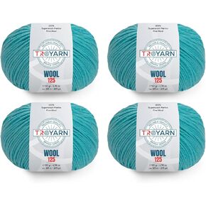 Troyarn Wool 125 (4- Skeins Pack) 100% Superwash Merino Fine Wool Light Worsted Weight #3 Soft Knitting and Crochet Yarn for Crocheting and Knitting (4 x 1.76 oz)/(4 x 125 Yds)(10930-Sochi Blue)