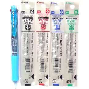 Pilot Acroball 4 Multi Color Ballpoint Pen, 0.5mm, Clear Soft Blue Body + 4 Color Ink Refills (Black, Red, Blue & Green)