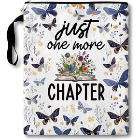 Book Sleeve Book Lover Gifts, Just One More Chapter Themed Book Protector with Zipper, Waterproof Book Covers for Paperbacks, Butterfly Book Pouch Gifts for Women Bookish Reader Librarian, c28