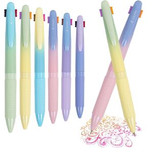 6PCS 4 in 1 Multicolor Ballpoint Pens, 0.5mm Fine Point Colored Pen with Long-Lasting Ink, Retractable Cute Pen Comfort Colored Pens for Schools Hospitals Nurse (12 colors)