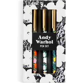 Galison Warhol Flowers Everyday Pen Set – Includes 3 Black Ink Ballpoint Pens Decorated With Iconic Warhol Flowers Artwork And Metallic Caps