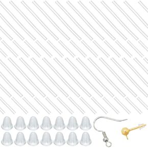 Beebeecraft 1 Box 200Pcs 2 Size Earrings Sleeves Silicone and Plastic Tube Earring Sleeve Piercing Protectors with 200Pcs Bell Ear Nuts for Ears Blank Earring Pin Studs Jewelry Findings