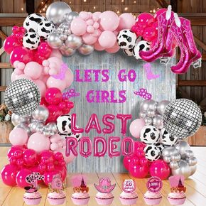 Last Rodeo Cowgirl Bachelorette Party Decorations Kit Disco Cowgirl Nashville Decor, Lets Go Girls Banner, Boot And Disco Ball Balloons, Cupcake Toppers For Bridal Shower And Birthday Celebrations