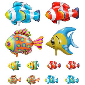 12PCS Fish Foil Balloons Under The Sea Clownfish Tropical Fish Bubble Fish Foil Balloons Sea Animal Creature Balloons for Under The Sea Ocean Themed Party Decoration