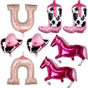 8pcs Cowgirl Foil Balloons, Pink Cowgirl Hat Boot Horse Latex Balloons Western Themed Party Balloons Rodeo Bandana Balloons for Cowgirl Wild West Birthday Party Decorations Supplies