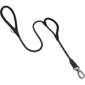 PetBonus Double Handle Rope Dog Leash, 5FT/6FT Heavy Duty Training Lead with Lockable Hook and 2 Comfortable Padded Handles, Reflective Walking Nylon Leash for Small Medium Dogs (1/2" x 5 FT, Blue)