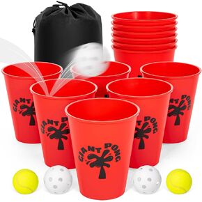 ropoda Giant Yard Pong,Yard Games with Durable Buckets and Balls - Choose Red Large, XL, or Green - Glow in The Dark, Outdoor Game with Carry Bag for The Beach,Lawn, Great Gift Choice for Families