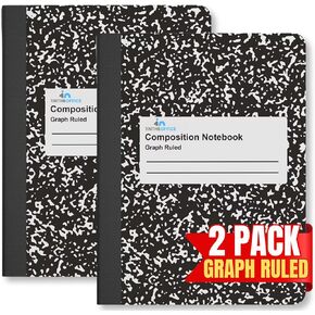 1InTheOffice Graph Paper Composition Notebook, Graph Ruled notebook, Quad Ruled Composition Notebook, 80 Sheets, 7.5" x 9.75", Black, 2 Pack in Kuwait