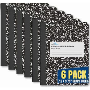 1InTheOffice Graph Paper Composition Notebook, Graph Ruled notebook, Quad Ruled Composition Notebook, 80 Sheets, 7.5" x 9.75", Black, 2 Pack