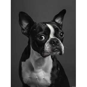 EATUKYIC Black and White Boston Terrier 5D Diamond Art Painting for Adults Full Drill Round Diamond Paint by Number Kits for Beginners Gems Cross Stitch for Wall Decor 12x16 inch