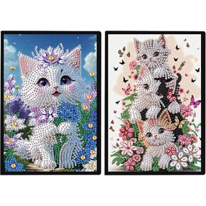 JISHSHAY 2 PCS Diamond Art Notebook Kits for Adults Diamond Painting Journals Diamond Painting Notebooks Diamond Painting Cover Notebook Diamond Art Journals Rhinestone Notebook 5.7×8.26in Cat